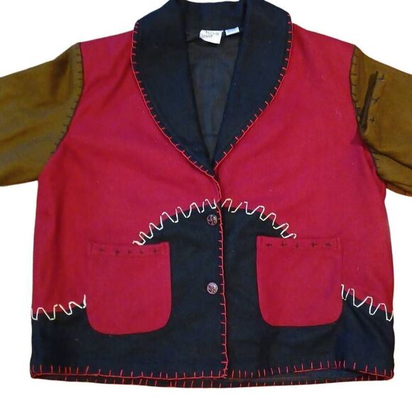 Midnight Velvet Womens Wool Blend Jacket Western Sedona Lagenlook Color Block 2X - Picture 3 of 5